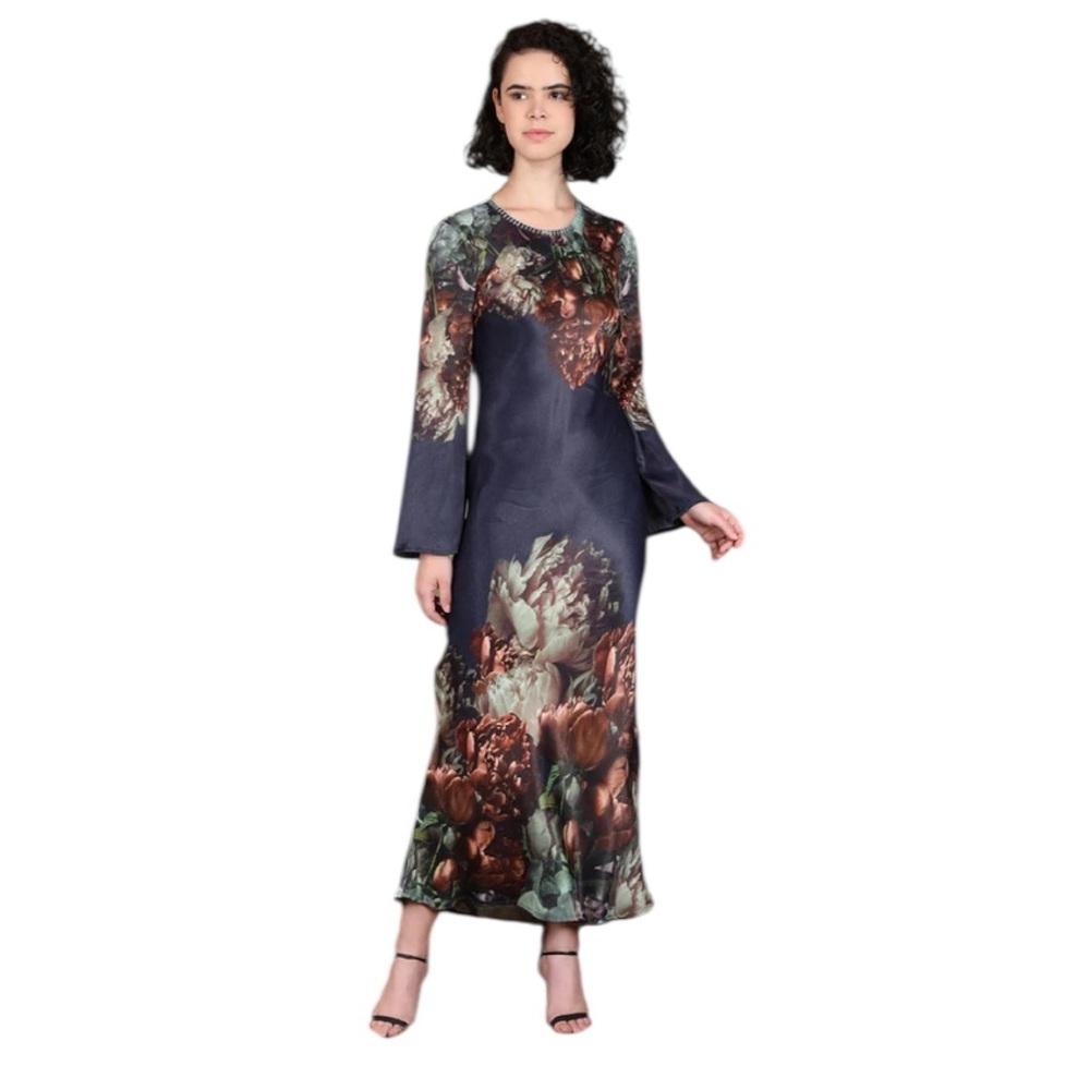 NWT Anthropologie Blank London Maysan Floral Maxi Dress Blue Peonies Sz Small